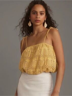 Greylin Mustard Eyelet Tie-Shoulder Camisole